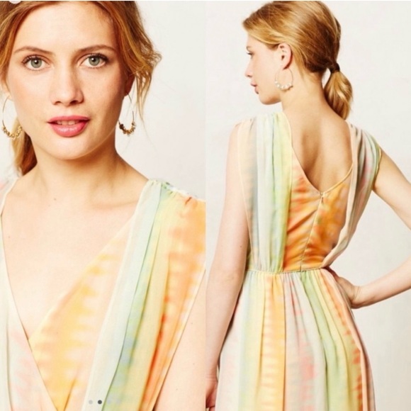 Anthropologie Lil Watercolor Tie-dye  Pastel Rainbow Maxi Dress, Size 4 - Picture 2 of 11